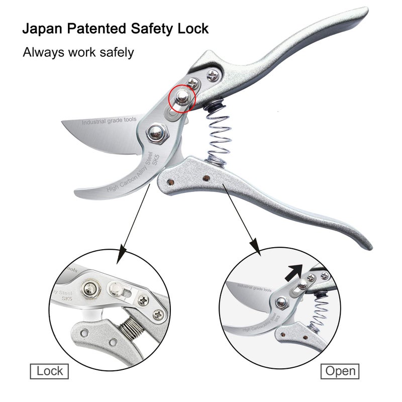 TONMA JP TONMA Pruning Shears for Gardening [Made in Japan] 8 Inch Bypass Garden Scissors Secateurs, Premium Japanese Gardening Tools Hand Pruner Clippers with Ergonomic Handle - Image 5